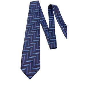 Ermenegildo Zegna Tie Blue Geometric Patterned‎ Silk  WOVEN Necktie 58"L 3.75"W